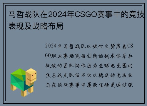 马哲战队在2024年CSGO赛事中的竞技表现及战略布局